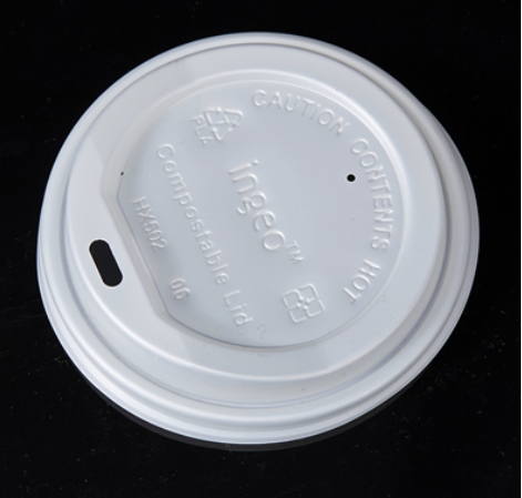 CPLA WHITE COFFEE LID FOR HOT CUP 10-20oz, COMPOSTABLE,
