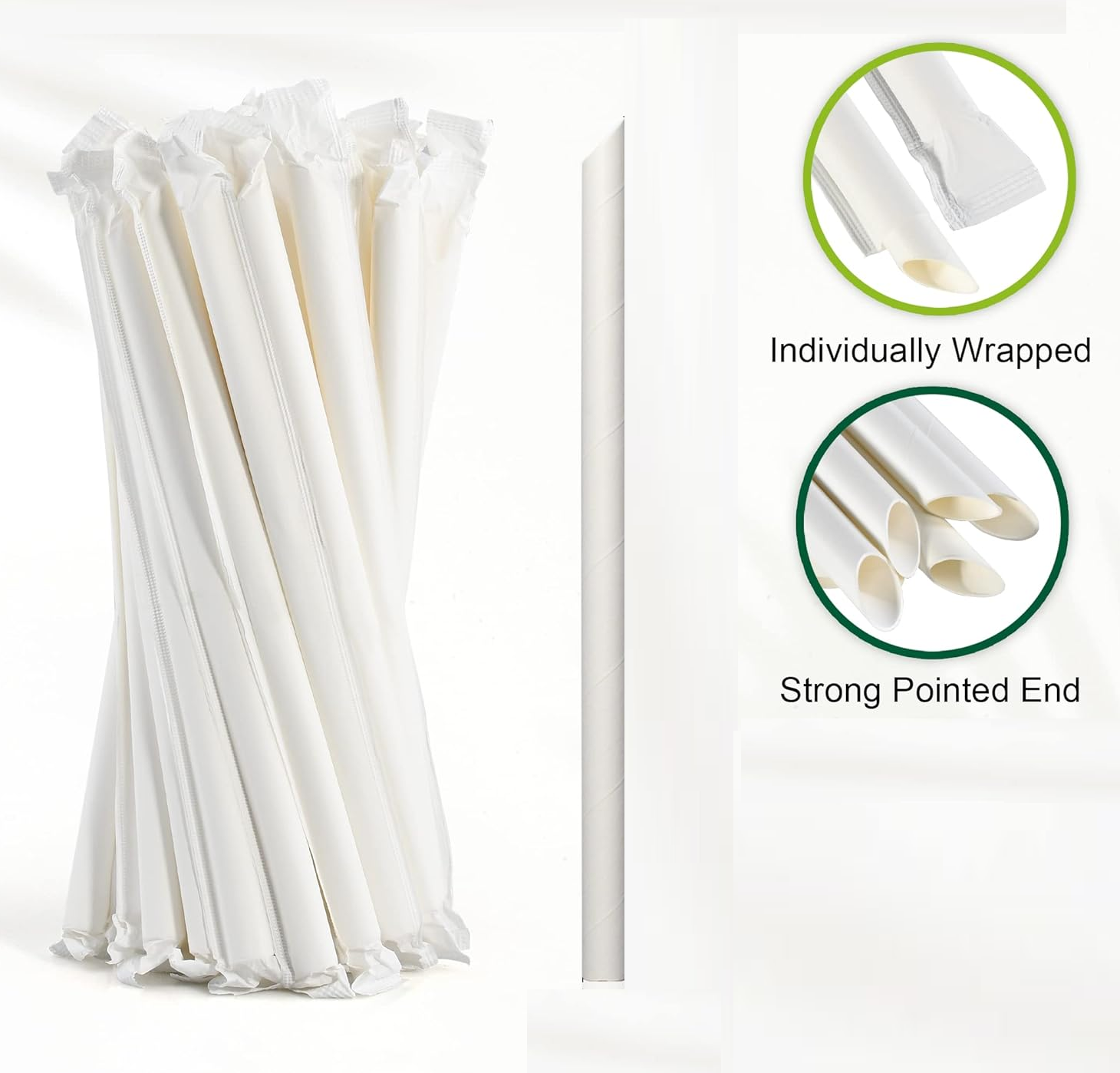 12MM X 210MM WPRAPPED BOBA WHITE PAPER STRAWS WITH