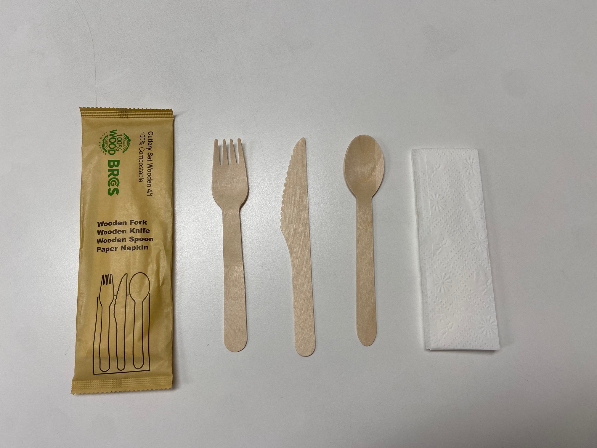 DISPOSABLE WOODEN CUTLERY KIT, F, S, K, &amp; NAP, 200CT