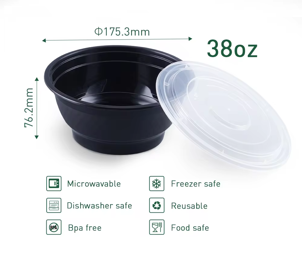 PLASTIC BOWL COMBO 38OZ, BLACK 150/CS 