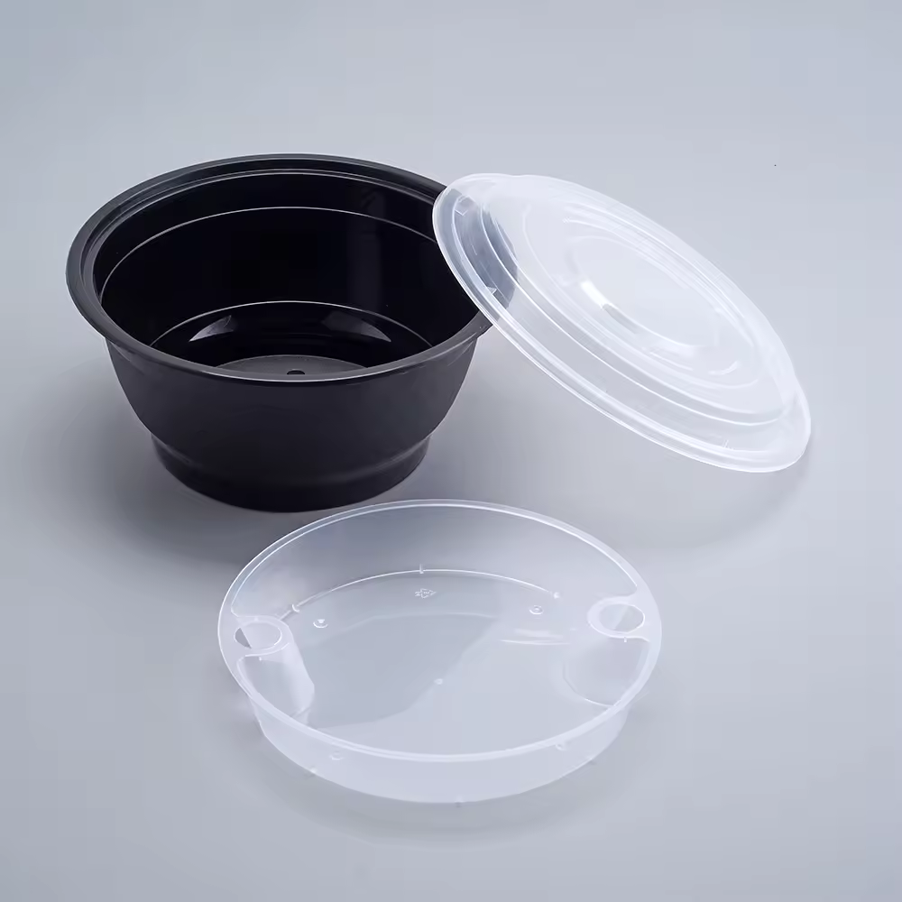 50OZ PLASTIC BLACK BOWL WITH  INSERT, PP, COMBO, 120CT